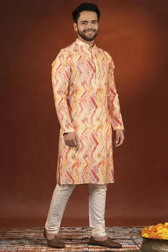 Gold zigzag multicolor ceremonial kurtas