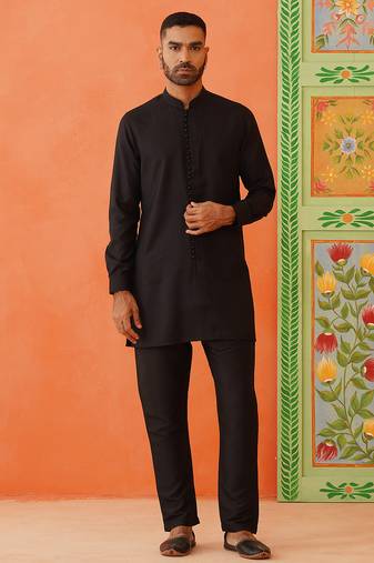 Black cotton jacquard cotton kurtas