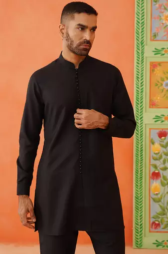 Black cotton jacquard cotton kurtas