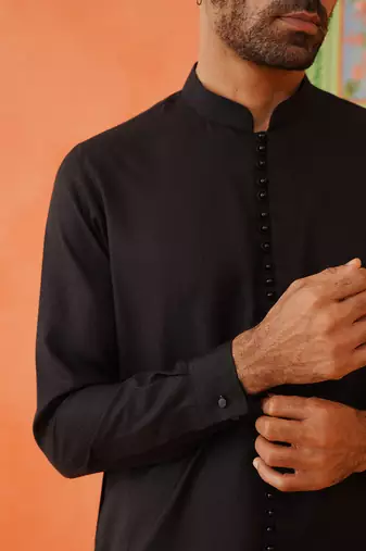 Black cotton jacquard cotton kurtas
