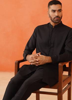 Black cotton jacquard cotton kurtas 4