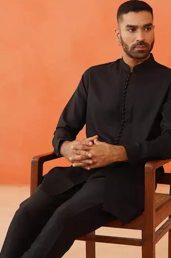Black cotton jacquard cotton kurtas