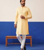 Yellow jacquard embroidered kurtas