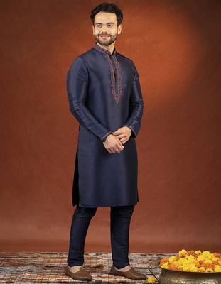 Navy pashmina embroidered kurtas 3