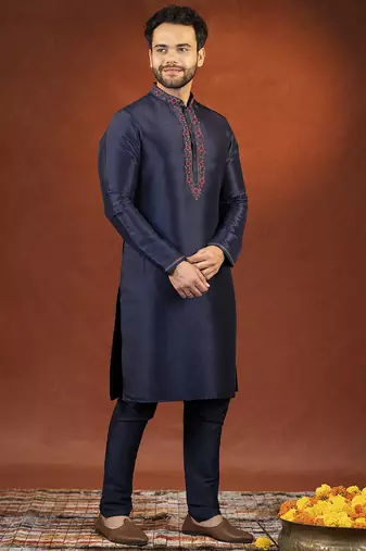 Navy pashmina embroidered kurtas