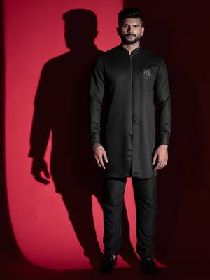 Black lion embroidery front open kurtas 1