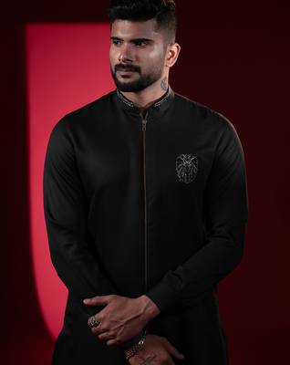 Black lion embroidery front open kurtas 3