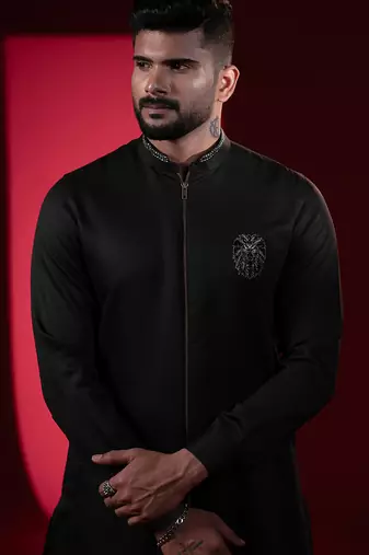 Black lion embroidery front open kurtas