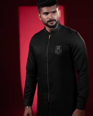 Black lion embroidery front open kurtas 4