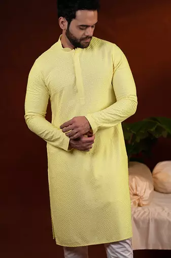 Yellow chikankari kurtas