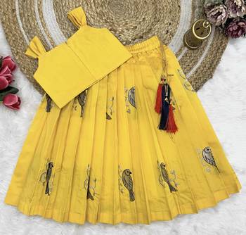 Kids Embroidery South Indian Traditional Yellow Pattu Pavadai Silk Blend Readymade Lehenga Choli Dress For Girls 2