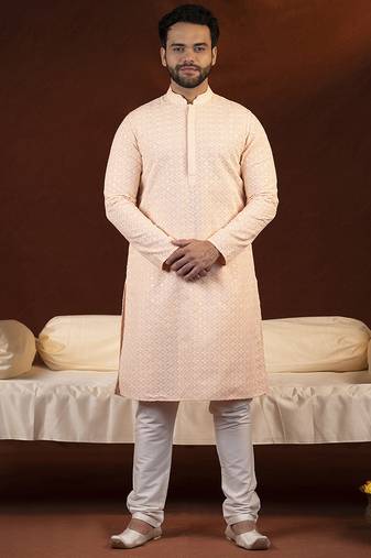 Pastel peach chikankari kurtas