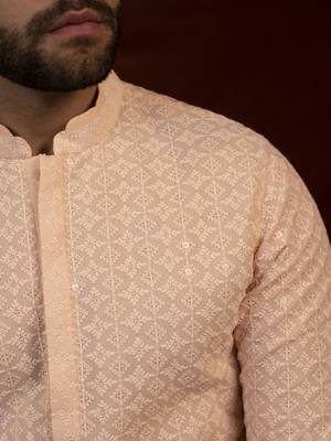 Pastel peach chikankari kurtas 2