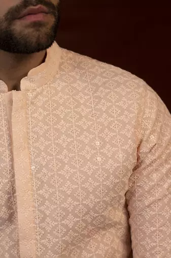 Pastel peach chikankari kurtas