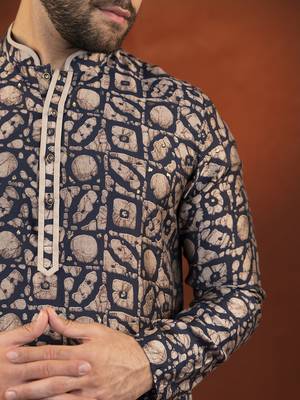 Midnight blue batik print kurta 2