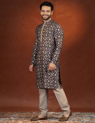 Midnight blue batik print kurta 3