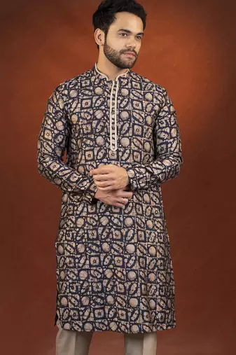 Midnight blue batik print kurta
