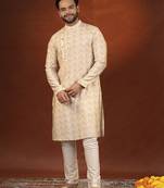 Cream printed side open kurtas