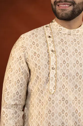 Cream printed side open kurtas