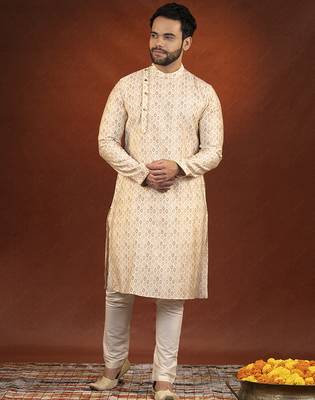Cream printed side open kurtas 3