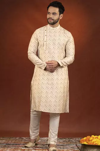 Cream printed side open kurtas