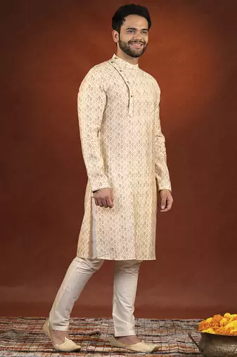 Cream printed side open kurtas