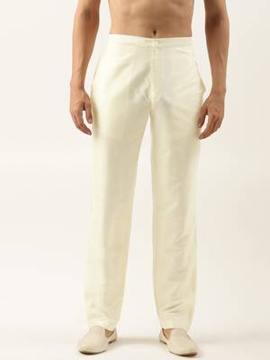 Cream cotton silk pant pajama 1