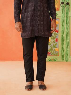 Front open charcoal black printed kurtas with embroidery highlights 4