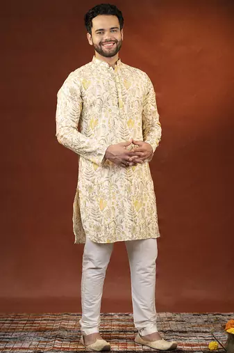 Cream embroidered kurtas