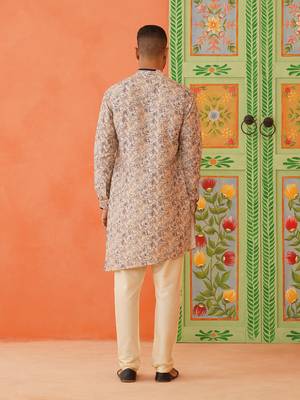 Beige kantha design printed kurtas 2