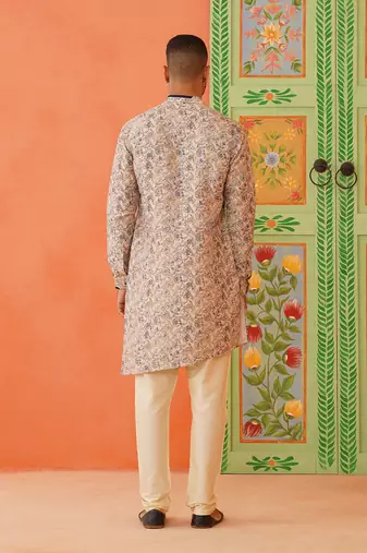 Beige kantha design printed kurtas