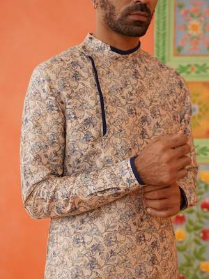 Beige kantha design printed kurtas 4