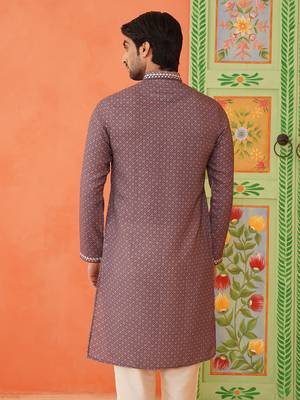 Earthy purple printed kurtas with abla embroidery 2
