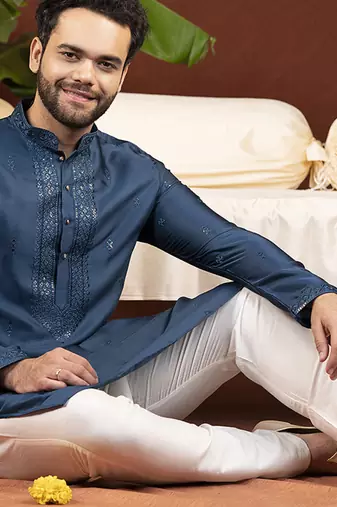 Denim blue embroidery kurtas