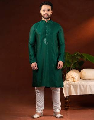 Olive green embroidery kurtas 1