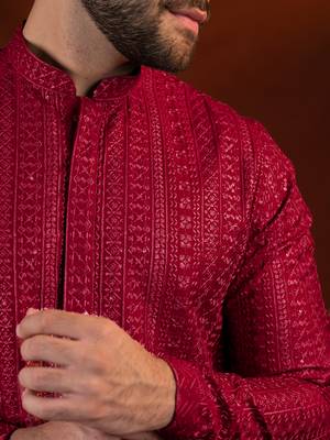 Maroon sequin embroidered kurtas 2