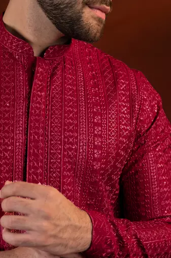 Maroon sequin embroidered kurtas