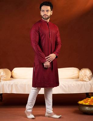 Maroon sequin embroidered kurtas 3