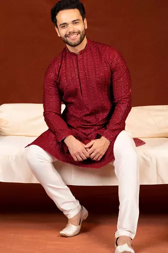 Maroon sequin embroidered kurtas