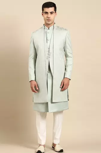 Light green layered indowestern