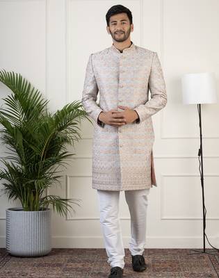 Grey embriodered indowestern 1