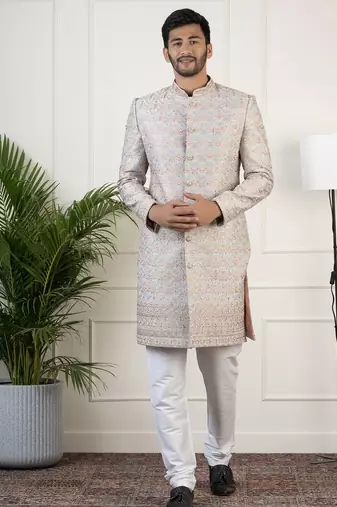 Grey embriodered indowestern
