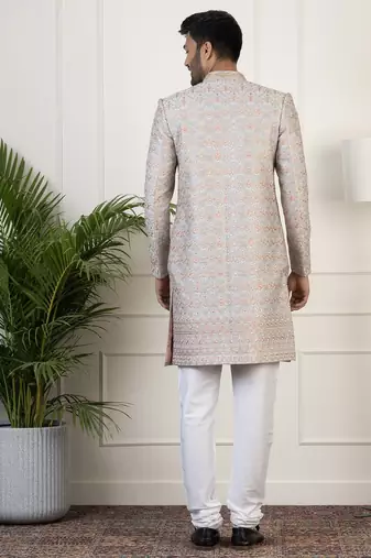 Grey embriodered indowestern