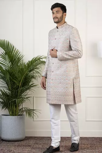 Grey embriodered indowestern