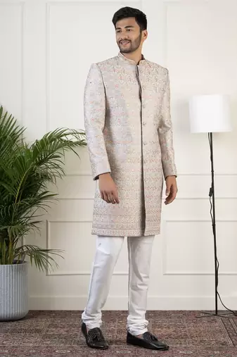 Grey embriodered indowestern