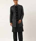 Black velvet embroidered layered indowestern