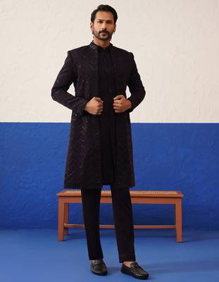 Rithvik dhanjani in wine front open indowestern set 1