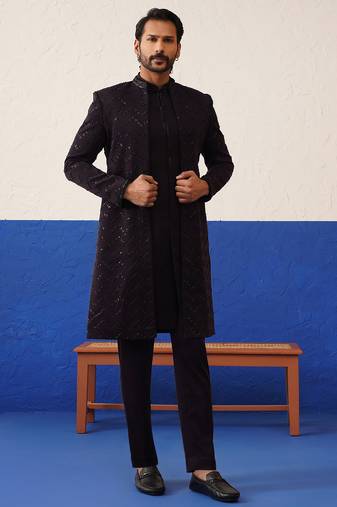 Rithvik dhanjani in wine front open indowestern set