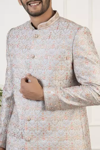 Grey embriodered indowestern