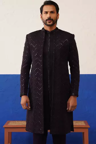 Rithvik dhanjani in wine front open indowestern set
